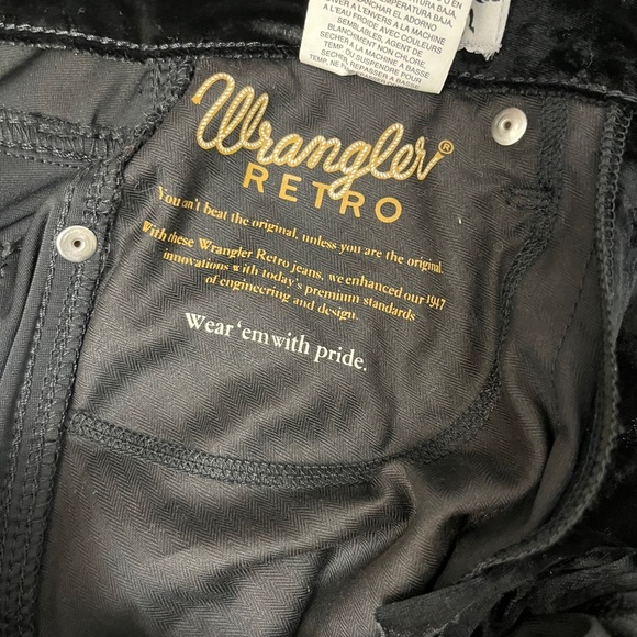 Wrangler Retro High Rise Flare Size 26 X 30 Black Crushed Velvet Stretch Cowgirl - Picture 2 of 15